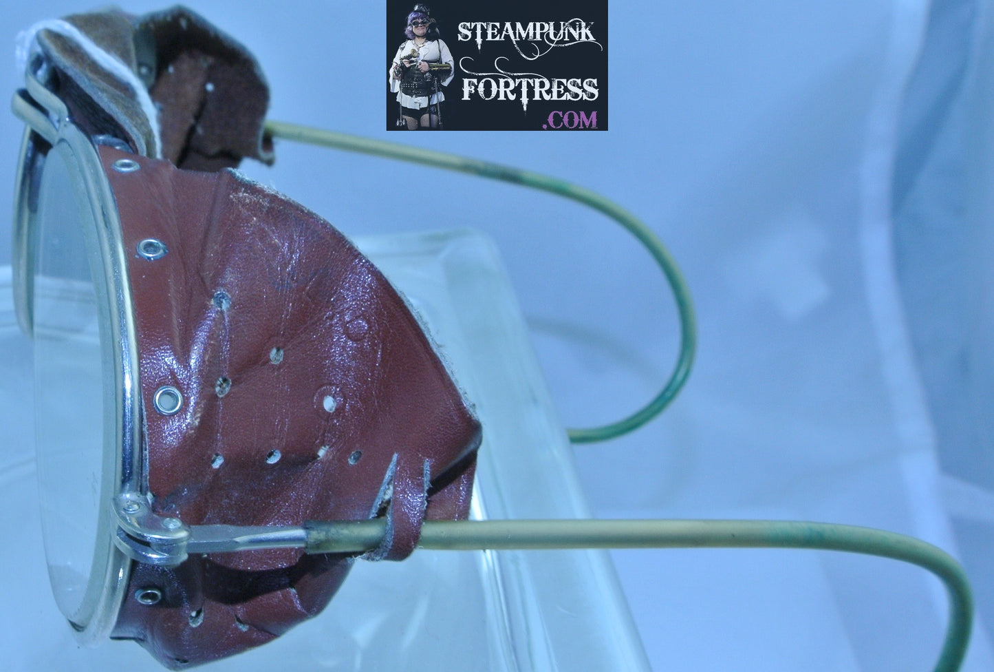 RARE VINTAGE WELDING FOLDING SAFETY GLASSES STEAMPUNK GOGGLES LEATHER SIDE COSPLAY COSTUME- MASS PRODUCED