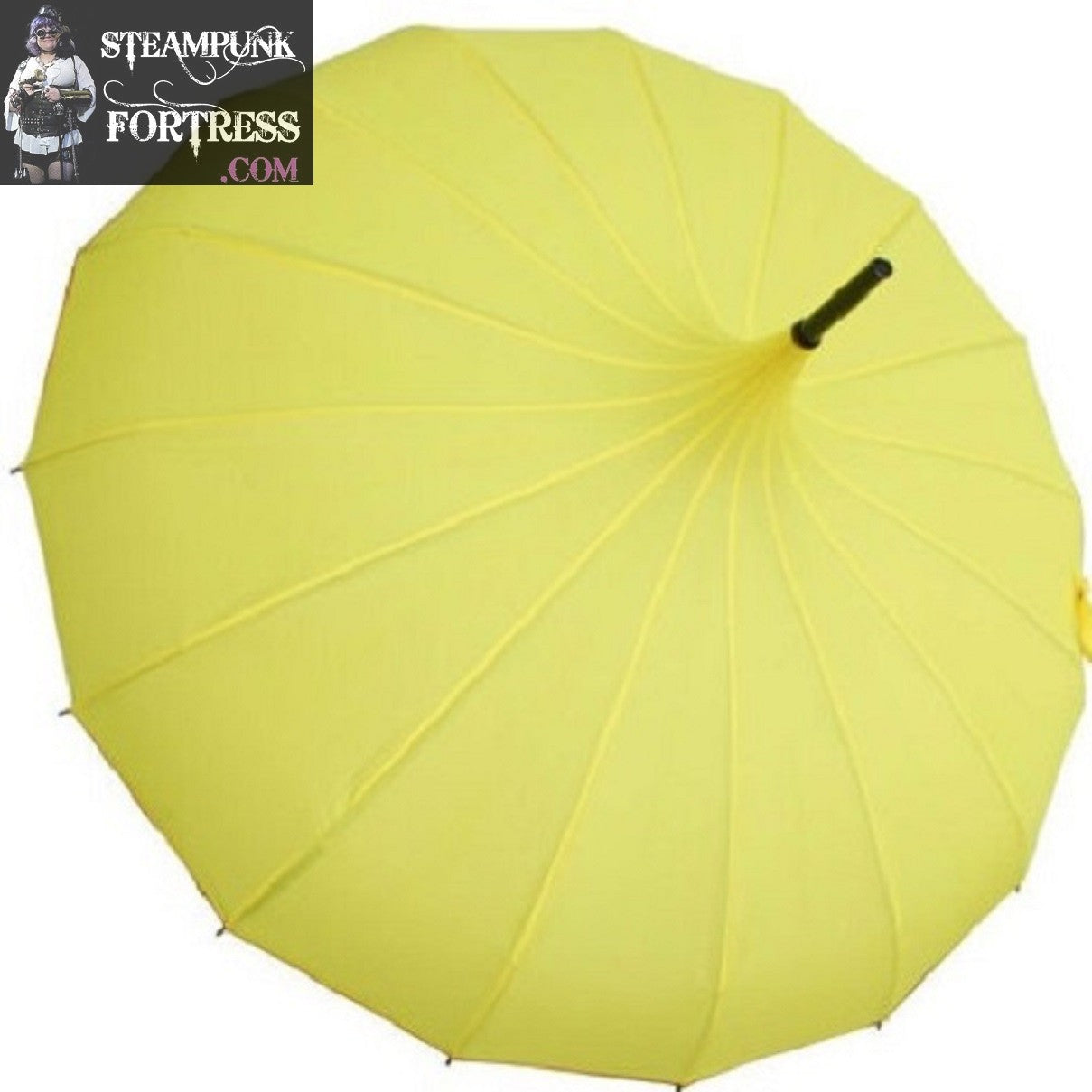 SUNNY YELLOW SOLID MEDIUM STEAMPUNK UMBRELLA PARASOL PAGODA VICTORIAN EDWARDIAN GOTHIC WEDDING COSPLAY COSTUME- MASS PRODUCED
