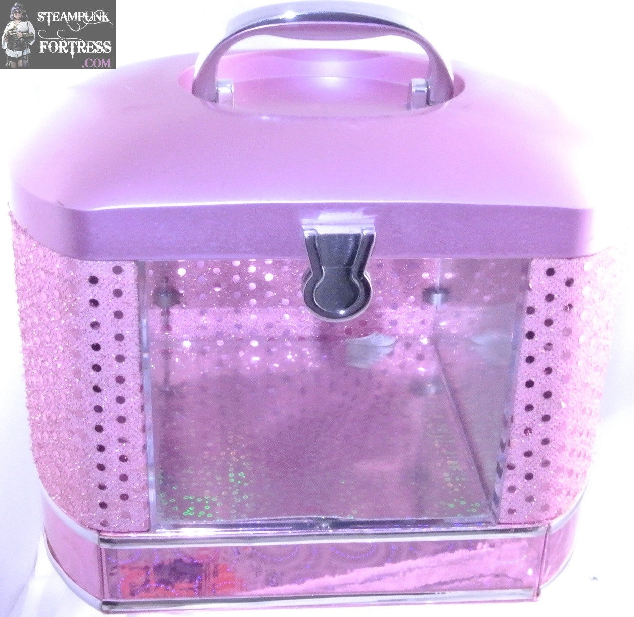 PINK BARBIE ACRYLIC DISPLAY CARRYING CASE BOX MAKEUP OPENS UP CRAFTS DESTACH ETC