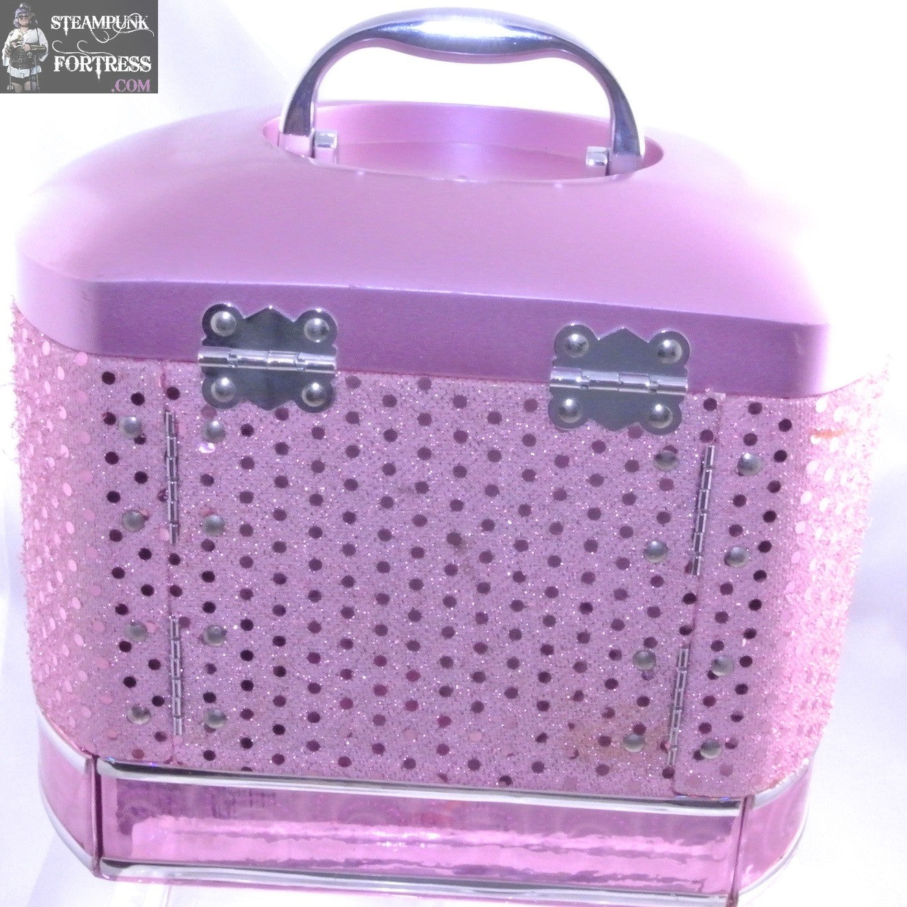 PINK BARBIE ACRYLIC DISPLAY CARRYING CASE BOX MAKEUP OPENS UP CRAFTS DESTACH ETC