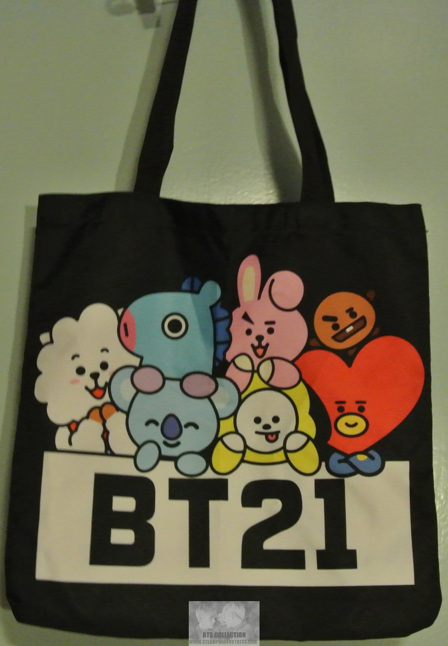 BTS BAG TOTE BT21 BLACK XL CHARACTERS BOTH SIDES COOKY TATA CHIMMY KOYA MANG SHOOKY RJ