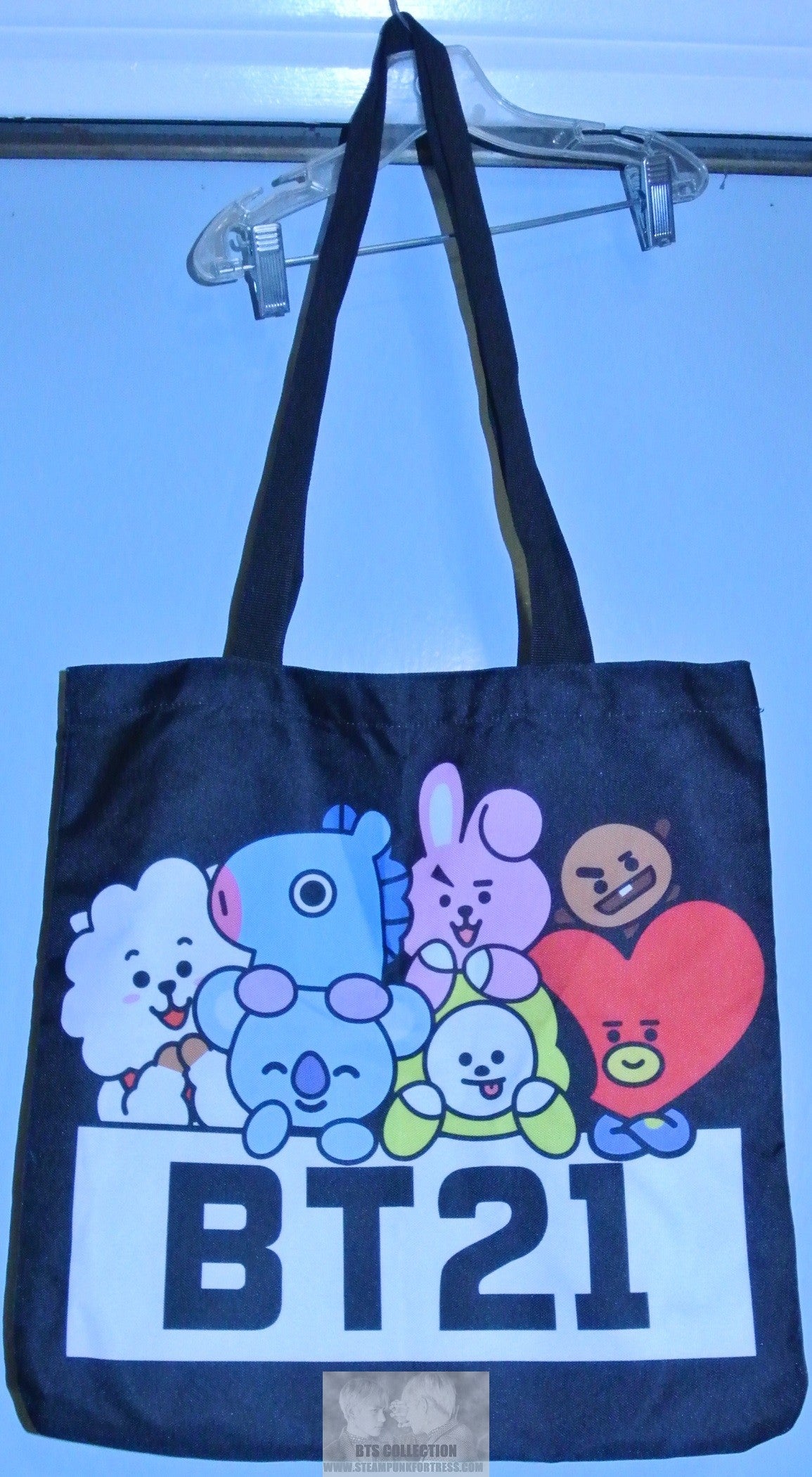 BTS BAG TOTE BT21 BLACK XL CHARACTERS BOTH SIDES COOKY TATA CHIMMY KOYA MANG SHOOKY RJ