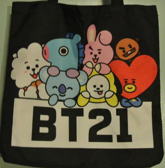 BTS BAG TOTE BT21 BLACK XL CHARACTERS BOTH SIDES COOKY TATA CHIMMY KOYA MANG SHOOKY RJ