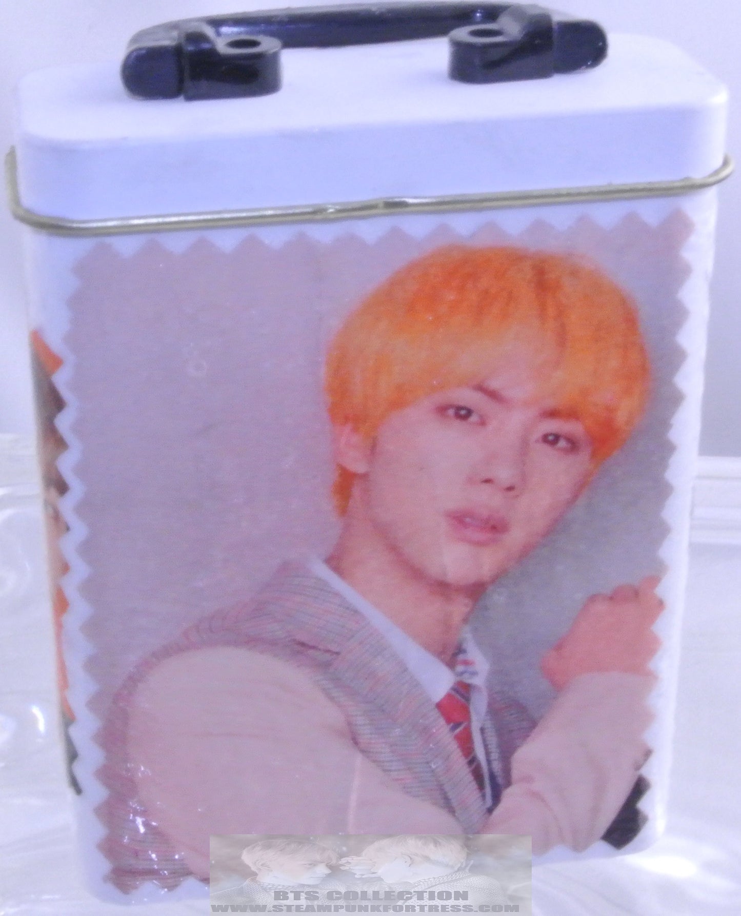 BTS KIM SEOKJIN JIN WHITE METAL BOX BANDAID SMALL STORAGE TIN ORANGE THEME