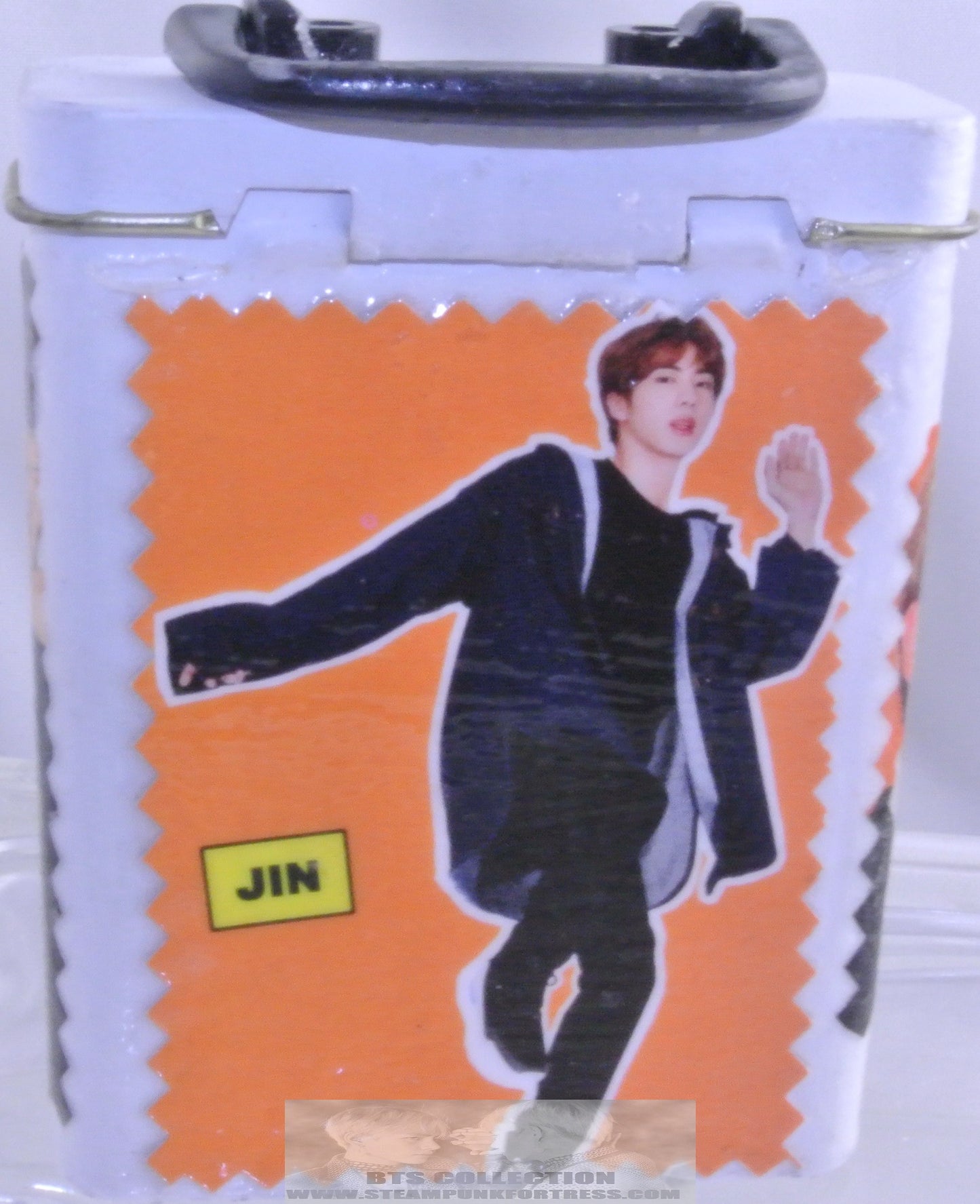 BTS KIM SEOKJIN JIN WHITE METAL BOX BANDAID SMALL STORAGE TIN ORANGE THEME