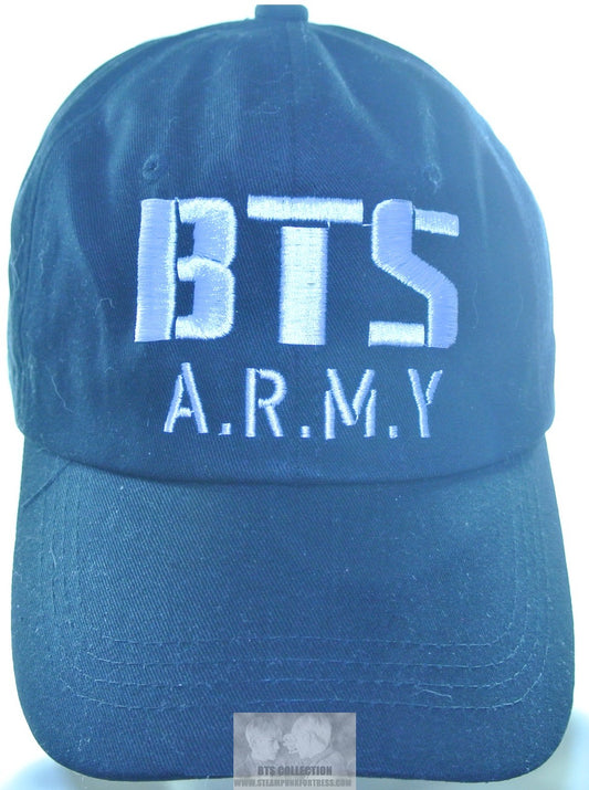 BTS HAT BASEBALL CAP BLACK BTS ARMY WHITE STITCHED JUNGKOOK V JIMIN RM J-HOPE SUGA JIN