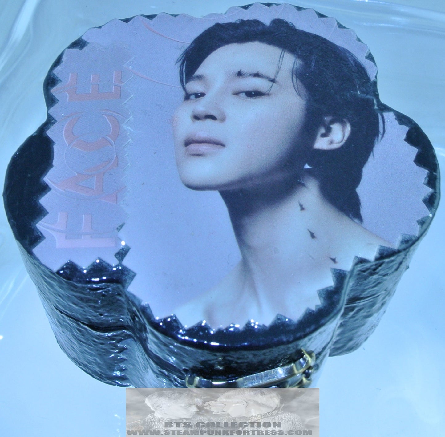 BTS CLOVER TRINKET JEWELRY BOX PARK JIMIN FACE ALBUM PHOTOS SHIRTLESS PINK GLITTER FELT INSIDE