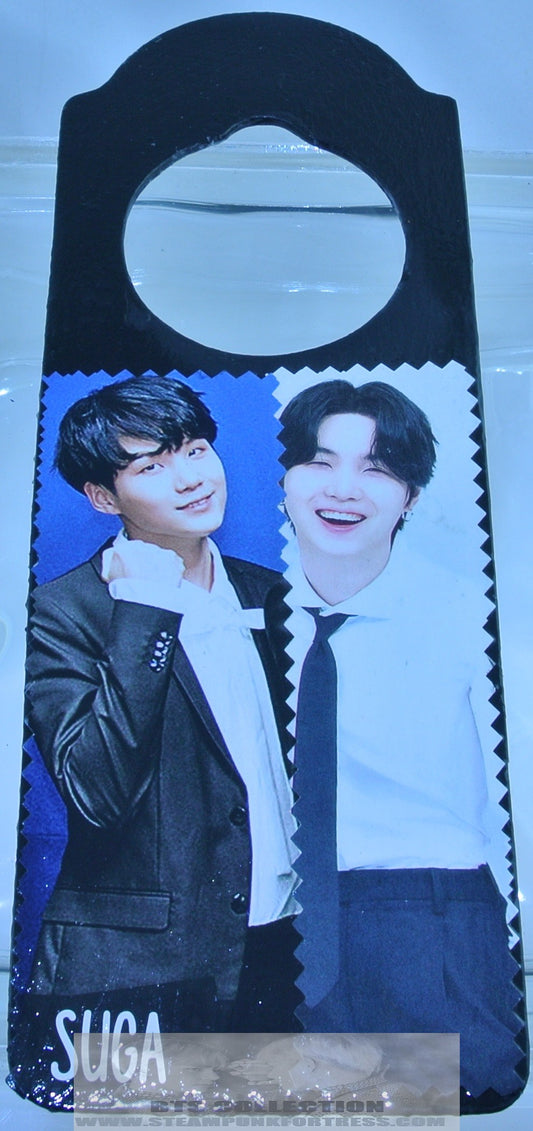 BTS MIN YOONGI SUGA BLACK 2 SIDED DOOR HANGER CAN PERSONALIZE WELCOME STAY OUT