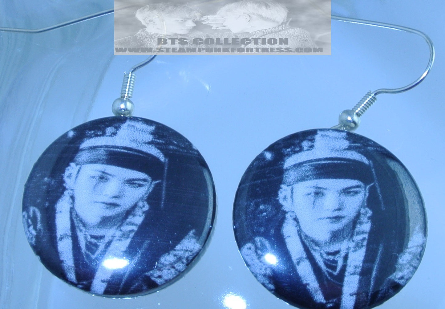 BTS BUTTON EARRINGS SUGA MIN YOONGI AGUST D THRONE BLACK WHITE PIERCED DANGLE DROP