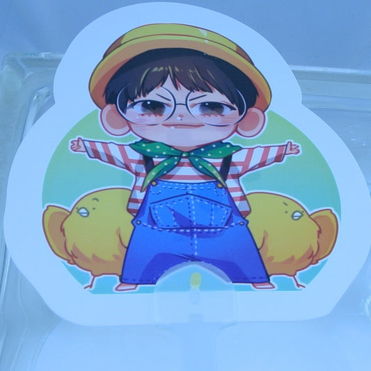 BTS PICKET FAN SLOGAN SIGN V KIM TAEHYUNG CHIBI 3RD MUSTER DAY 1 YELLOW BOWLER STRIPES OVERALLS