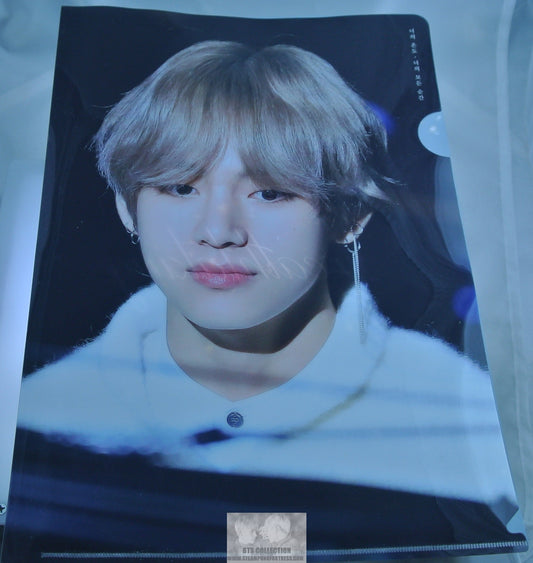 BTS FILE FOLDER V KIM TAEHYUNG BLOND HAIR WHITE FLUFFY SWEATER NUNA V FANSITE VREATHTAKING