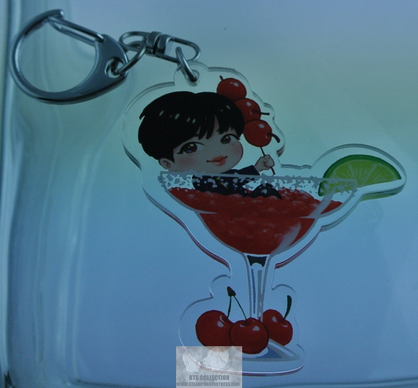 BTS KEYCHAIN ACRYLIC CHERRIES CHIBI MARTINI KEY CHAIN KEYRING RING- MASS PRODUCED