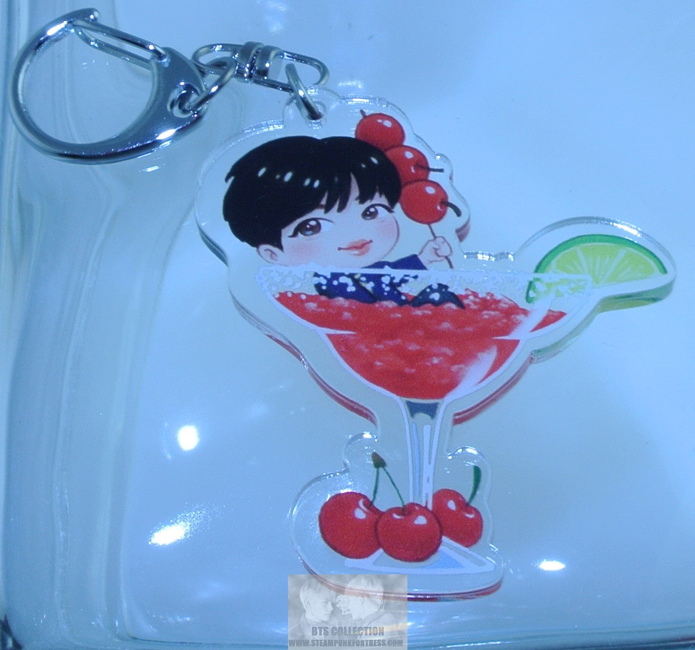 BTS KEYCHAIN ACRYLIC CHERRIES CHIBI MARTINI KEY CHAIN KEYRING RING- MASS PRODUCED