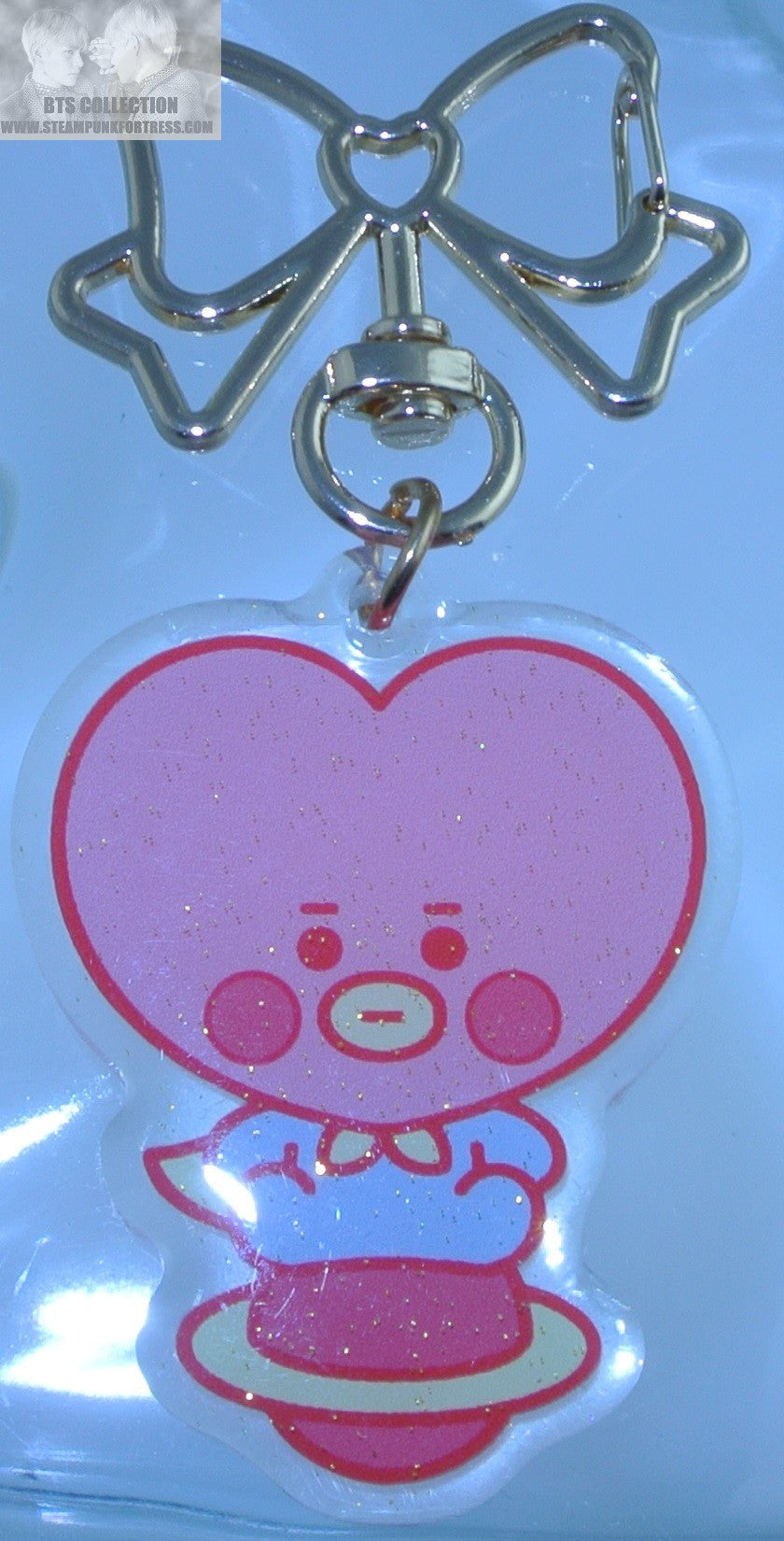 BTS BT21 BOW CLIP ACRYLIC KEYCHAIN TATA V KIM TAEHYUNG GLITTER KEY CHAIN KEYRING RING