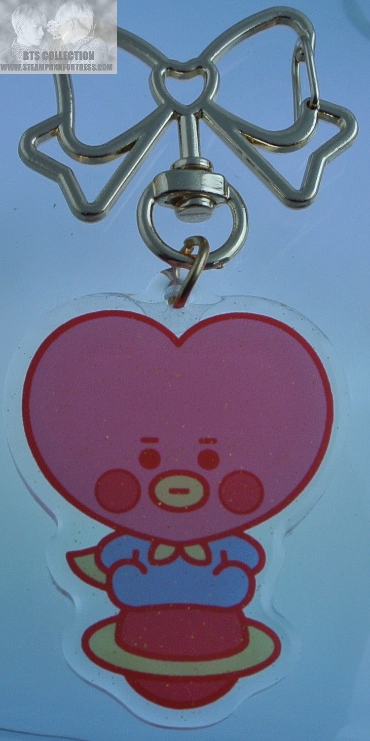 BTS BT21 BOW CLIP ACRYLIC KEYCHAIN TATA V KIM TAEHYUNG GLITTER KEY CHAIN KEYRING RING