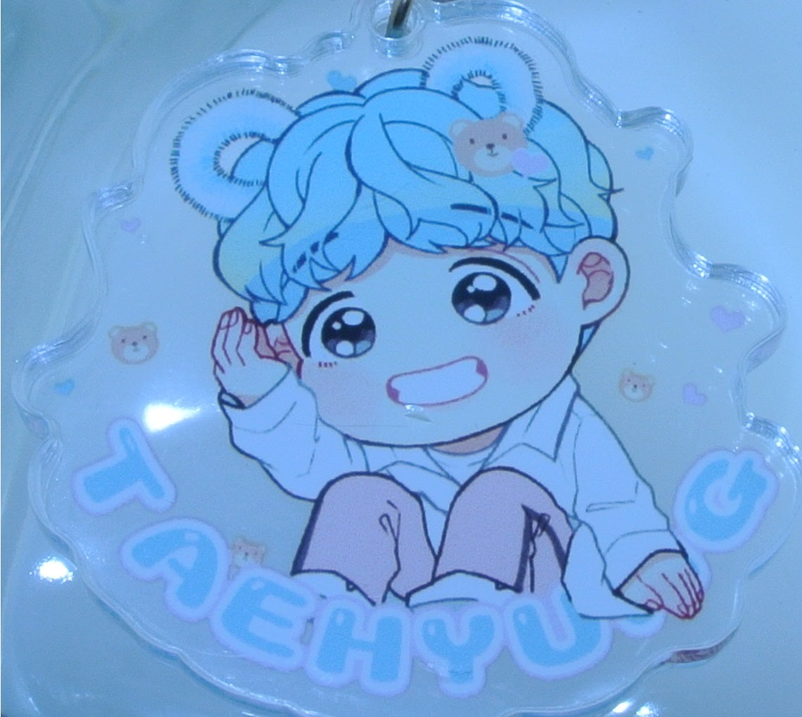 BTS KEYCHAIN ACRYLIC V KIM TAEHYUNG BLUE HAIR CHIBI STAR CLIP CHAIN KEYRING RING FANSITE