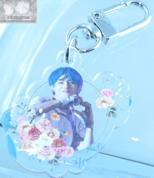 BTS V KIM TAEHYUNG BLUE HAIR CLIP ACRYLIC KEYCHAIN KEY CHAIN KEYRING RING FANSITE