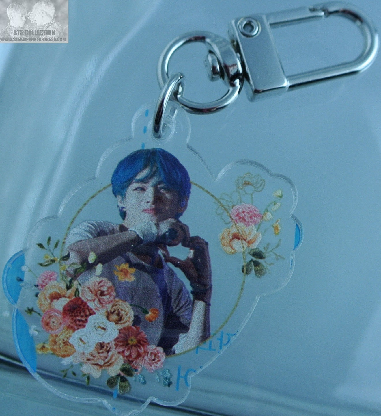 BTS V KIM TAEHYUNG BLUE HAIR CLIP ACRYLIC KEYCHAIN KEY CHAIN KEYRING RING FANSITE