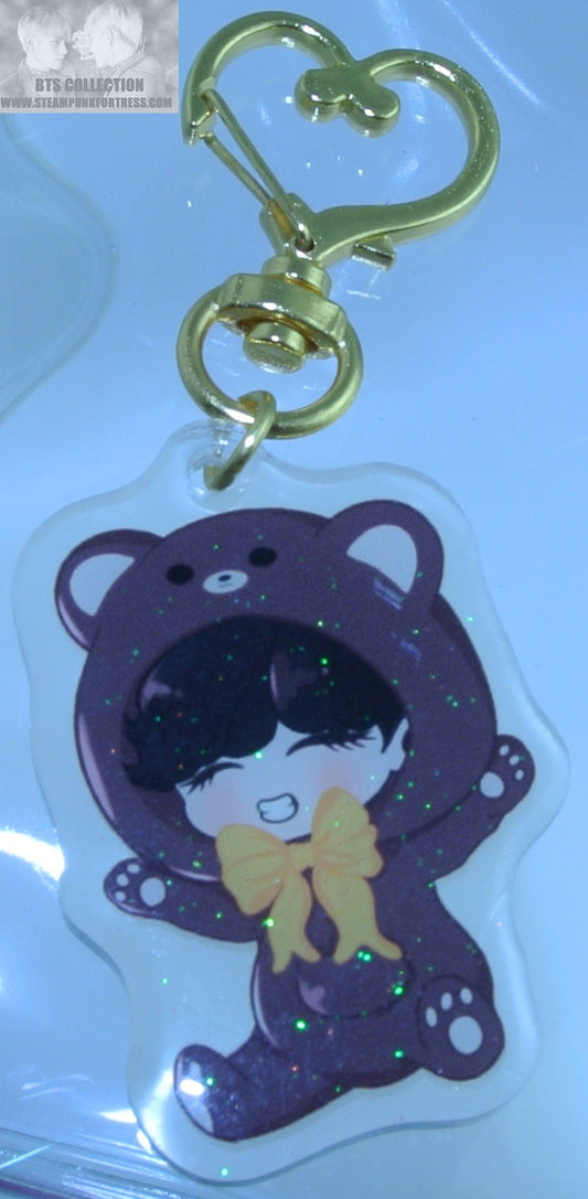 BTS V KIM TAEHYUNG HEART CLIP ACRYLIC KEYCHAIN WINTER BEAR CHIBI KEY CHAIN KEYRING RING FANSITE