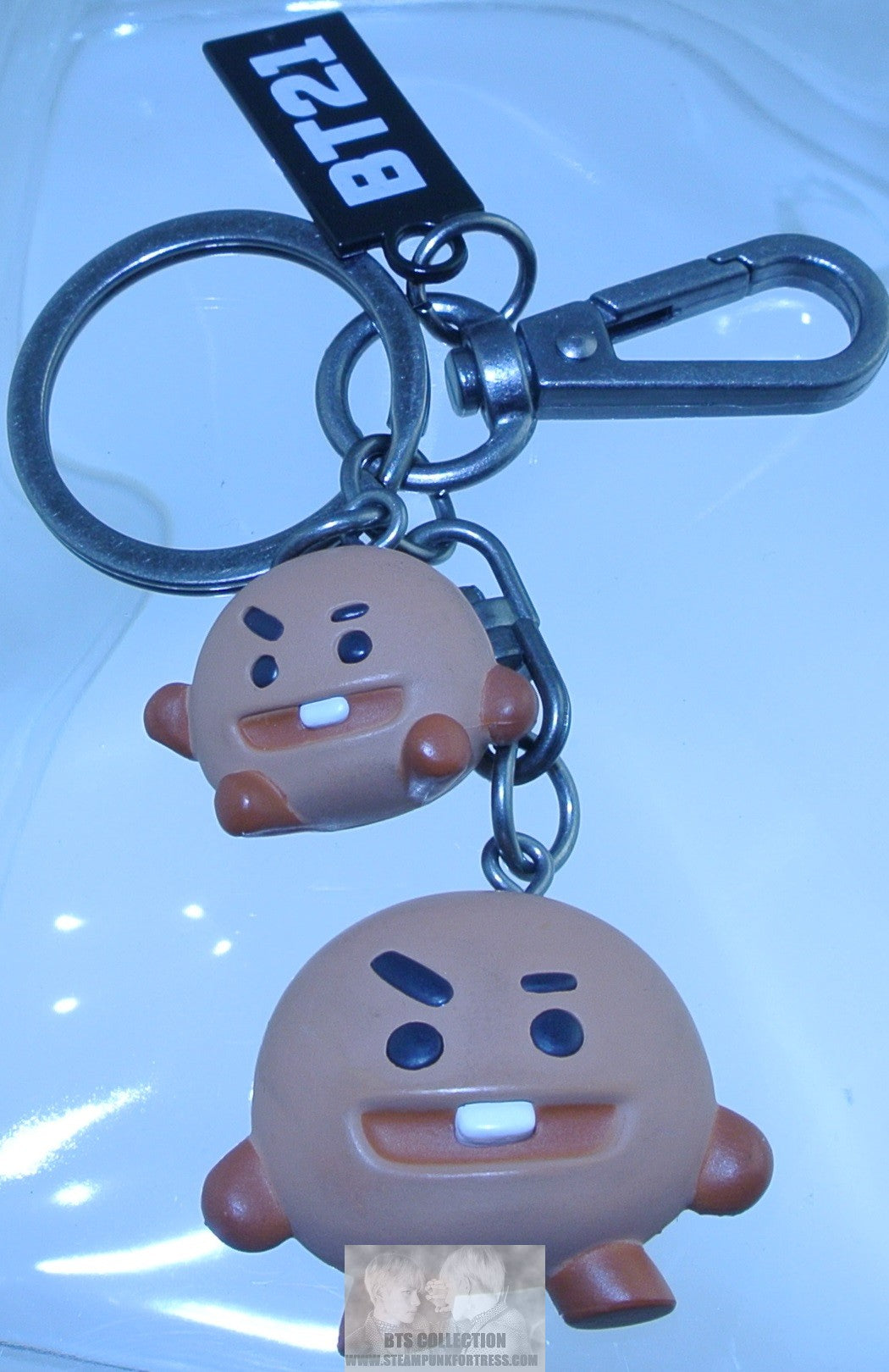 BTS KEYCHAIN BT21 SHOOKY SUGA MIN YOONGI SILICONE 2 FIGURES GUNMETAL CLASP OFFICIAL KEYRING KEY RING CHAIN