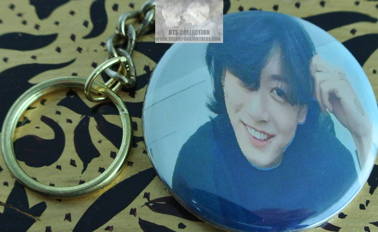 BTS BUTTON GOLD KEYCHAIN JEON JUNGKOOK V LIVE LONG HAIR KEYRING KEY CHAIN RING