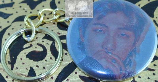 BTS BUTTON GOLD KEYCHAIN RM KIM NAMJOON SEXY HAND OVER MOUTH KEYRING KEY CHAIN RING