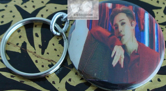 BTS BUTTON KEYCHAIN KEYRING PARK JIMIN FILTER RED SUIT MOTS ONE KEY CHAIN RING