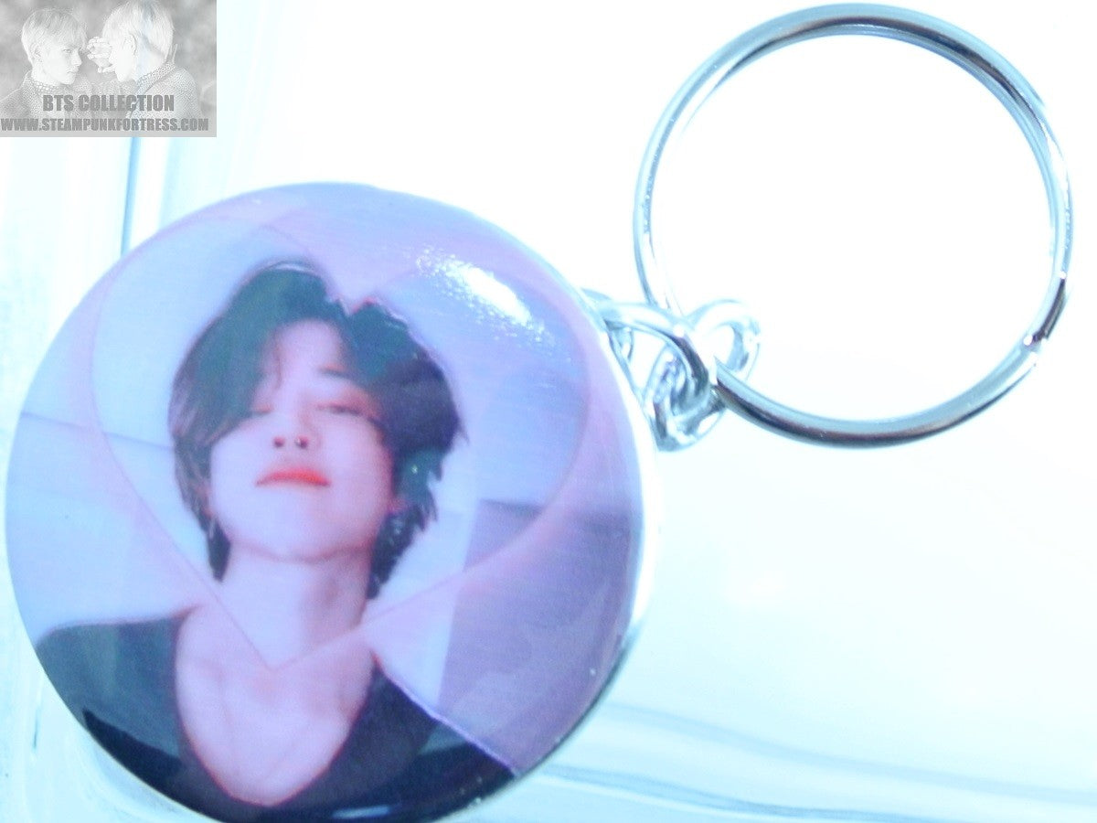 BTS BUTTON KEYCHAIN KEYRING PARK JIMIN V LIVE LONG HAIR PINK HEART KEY CHAIN RING