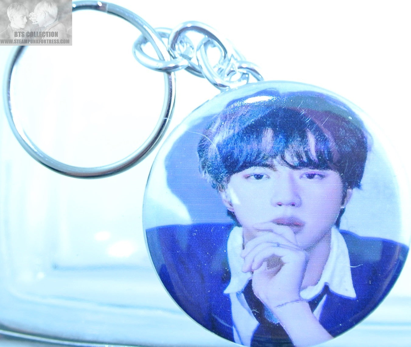 BTS BUTTON KEYCHAIN KEYRING KIM SEOKJIN JIN BLACK JACKET SERIOUS KEY CHAIN RING