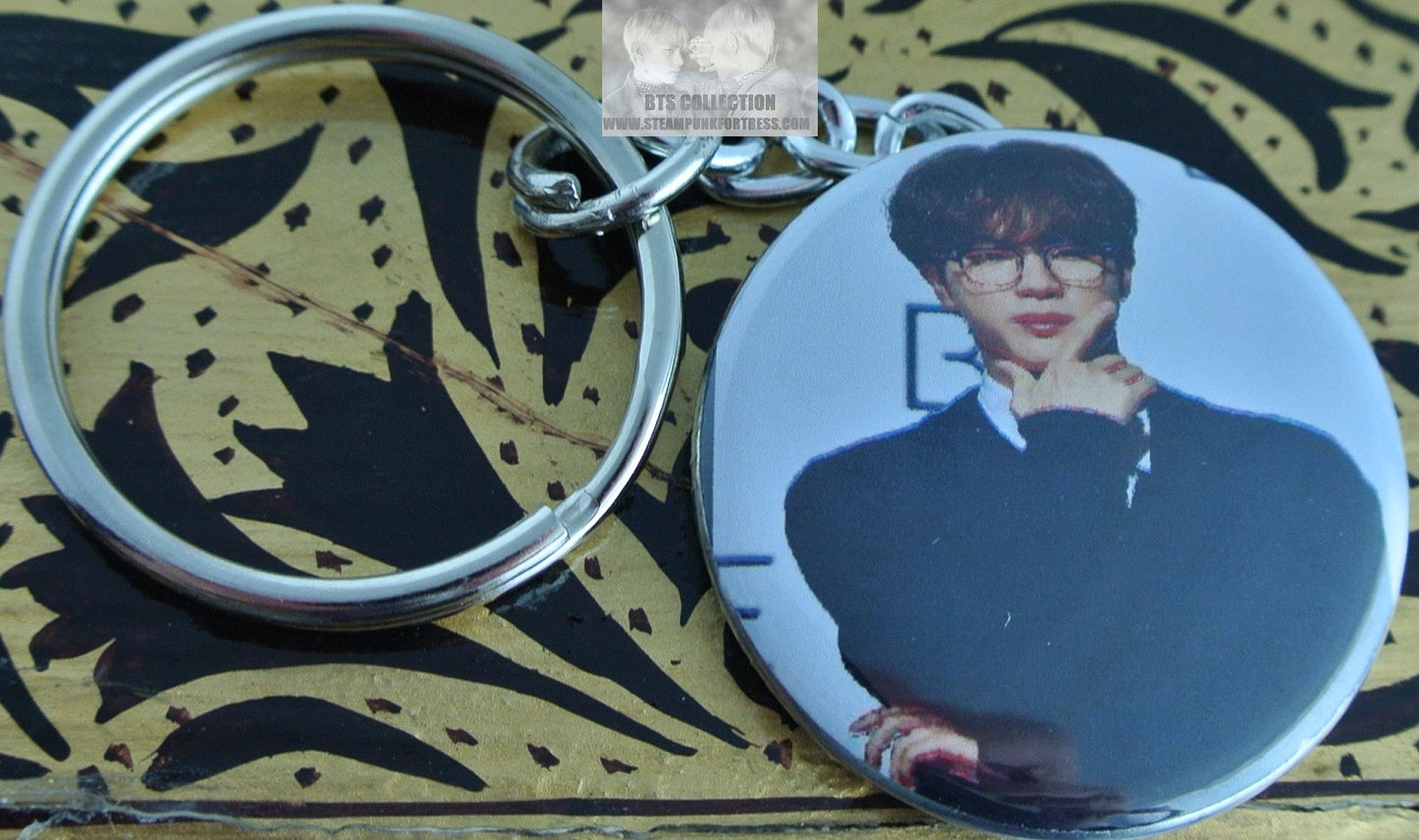 BTS BUTTON KEYCHAIN KIM SEOKJIN JIN BE PRESS CONFERENCE CEO VIBES KEYRING KEY CHAIN RING