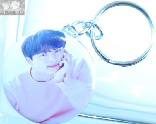 BTS BUTTON KEYCHAIN KEYRING KIM SEOKJIN JIN PINK SWEATER KEY CHAIN RING