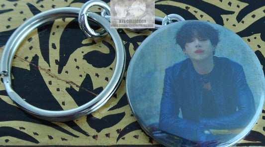 BTS BUTTON KEYCHAIN JEON JUNGKOOK BLACK LEATHER KEYRING KEY CHAIN RING