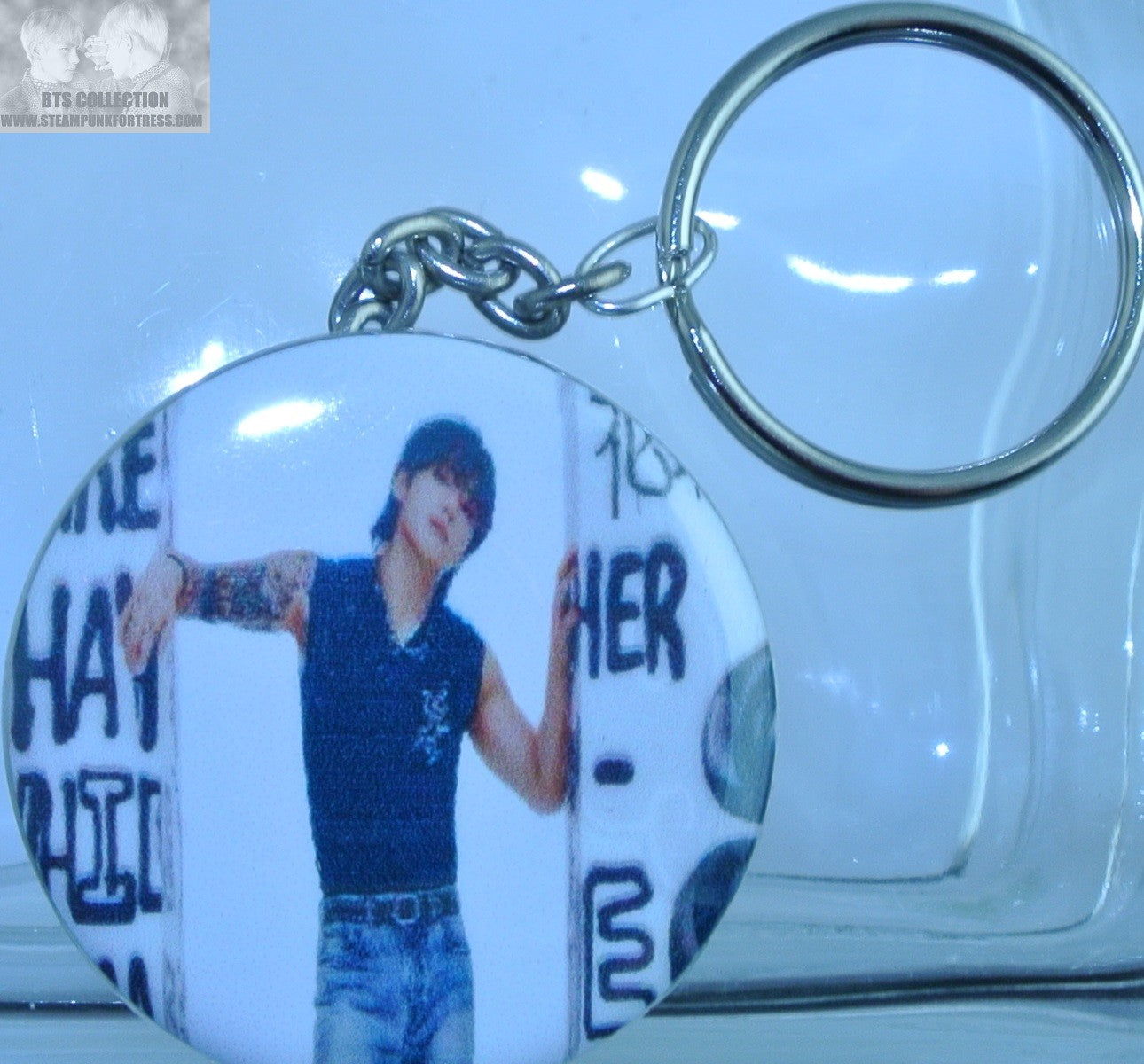 BTS BUTTON KEYCHAIN KEYRING JEON JUNGKOOK GOLDEN GRAFFITI TATTOOS KEY CHAIN RING