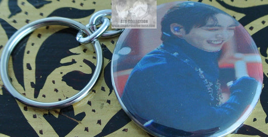 BTS BUTTON KEYCHAIN JEON JUNGKOOK INKIGAYO LAUGHING KEYRING KEY CHAIN RING