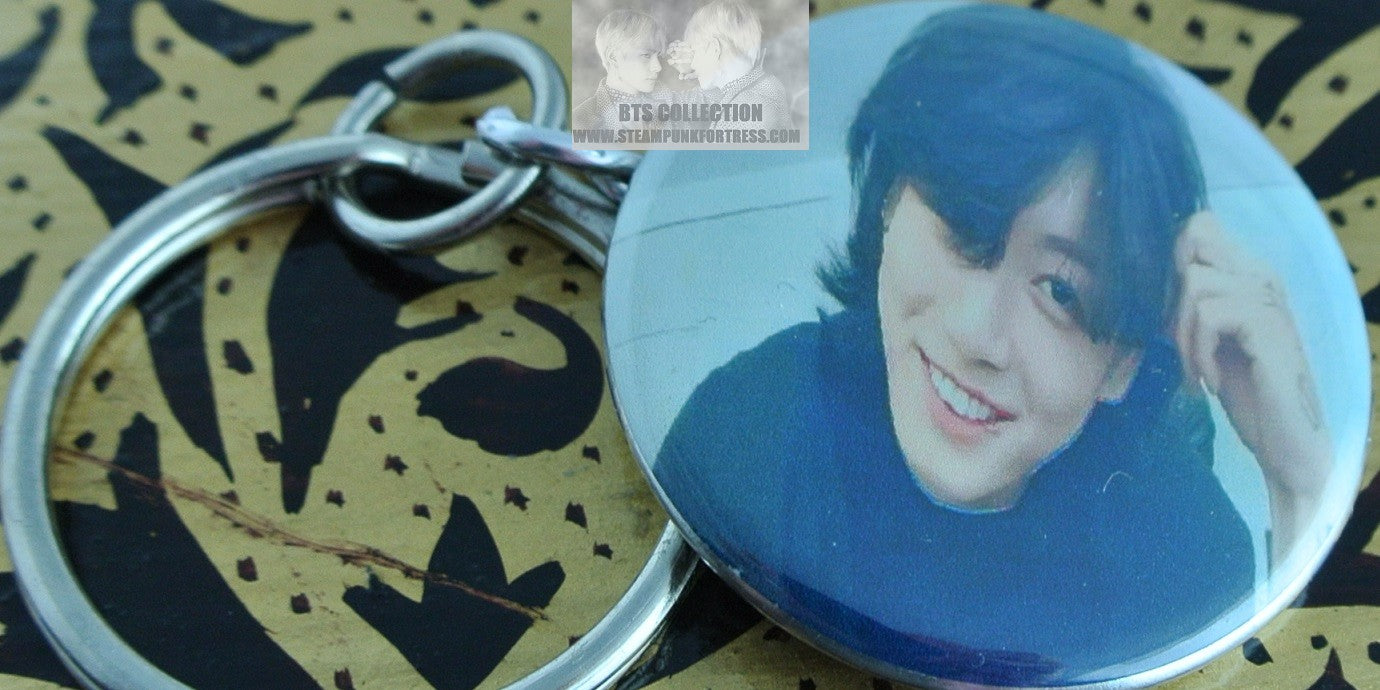 BTS BUTTON KEYCHAIN JEON JUNGKOOK V LIVE LONG HAIR KEYRING KEY CHAIN RING