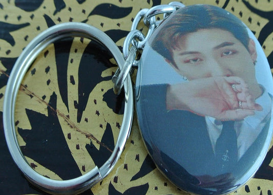 BTS BUTTON KEYCHAIN RM KIM NAMJOON SUIT HAND OVER MOUTH KEYRING KEY CHAIN RING