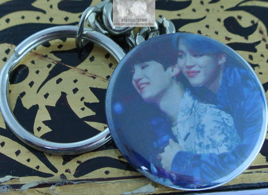 BTS BUTTON KEYCHAIN MIN YOONGI SUGA PARK JIMIN BACKHUG KEYRING KEY CHAIN RING