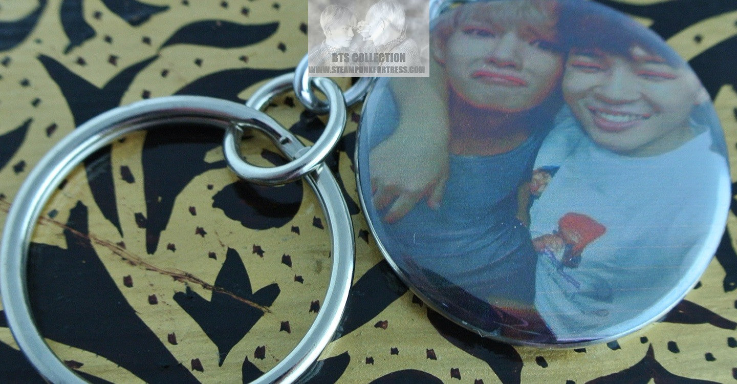 BTS BUTTON KEYCHAIN PARK JIMIN V KIM TAEHYUNG PRE-DEBUT KEYRING KEY CHAIN RING