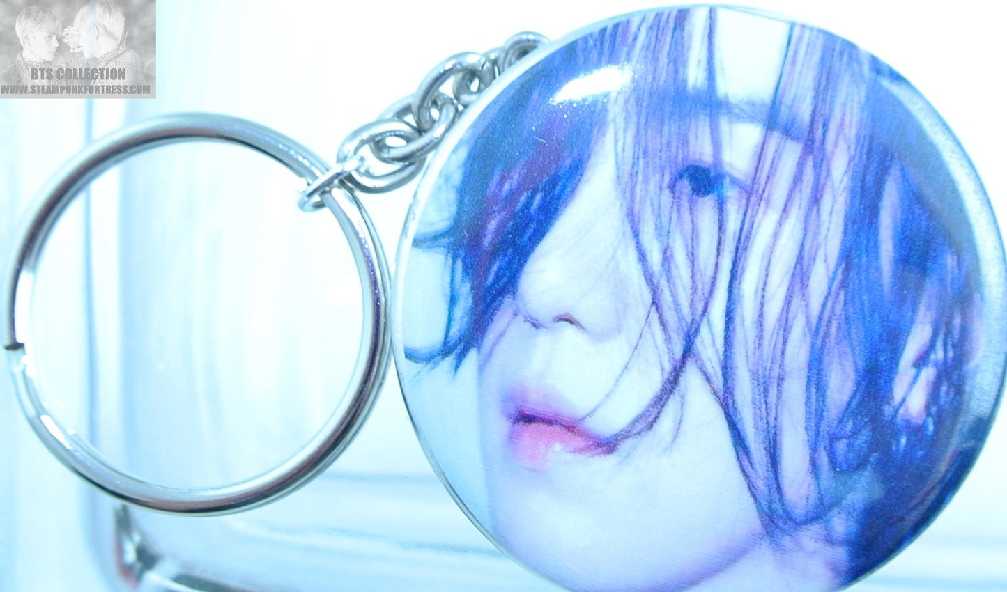 BTS BUTTON KEYCHAIN KEYRING MIN YOONGI SUGA HAIR IN FACE KEY CHAIN RING