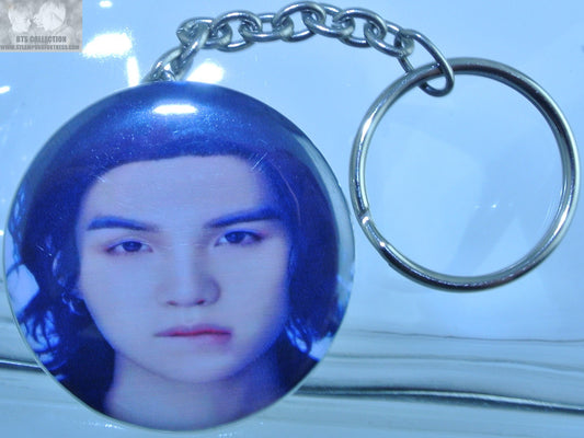 BTS BUTTON KEYCHAIN KEYRING MIN YOONGI SUGA LIP BITE LONG HAIR KEY CHAIN RING