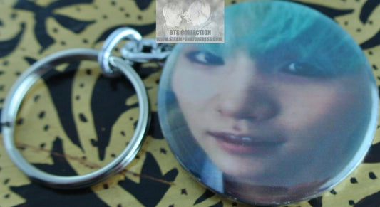 BTS BUTTON KEYCHAIN MIN YOONGI MINT HAIR KEYRING KEY CHAIN RING