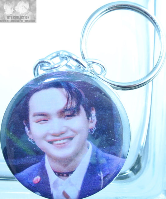 BTS BUTTON KEYCHAIN KEYRING MIN YOONGI SUGA PURPLE SUITS KEY CHAIN RING