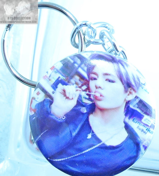 BTS BUTTON KEYCHAIN KEYRING V KIM TAEHYUNG WAR OF HORMONE LOLLIPOP KEY CHAIN RING