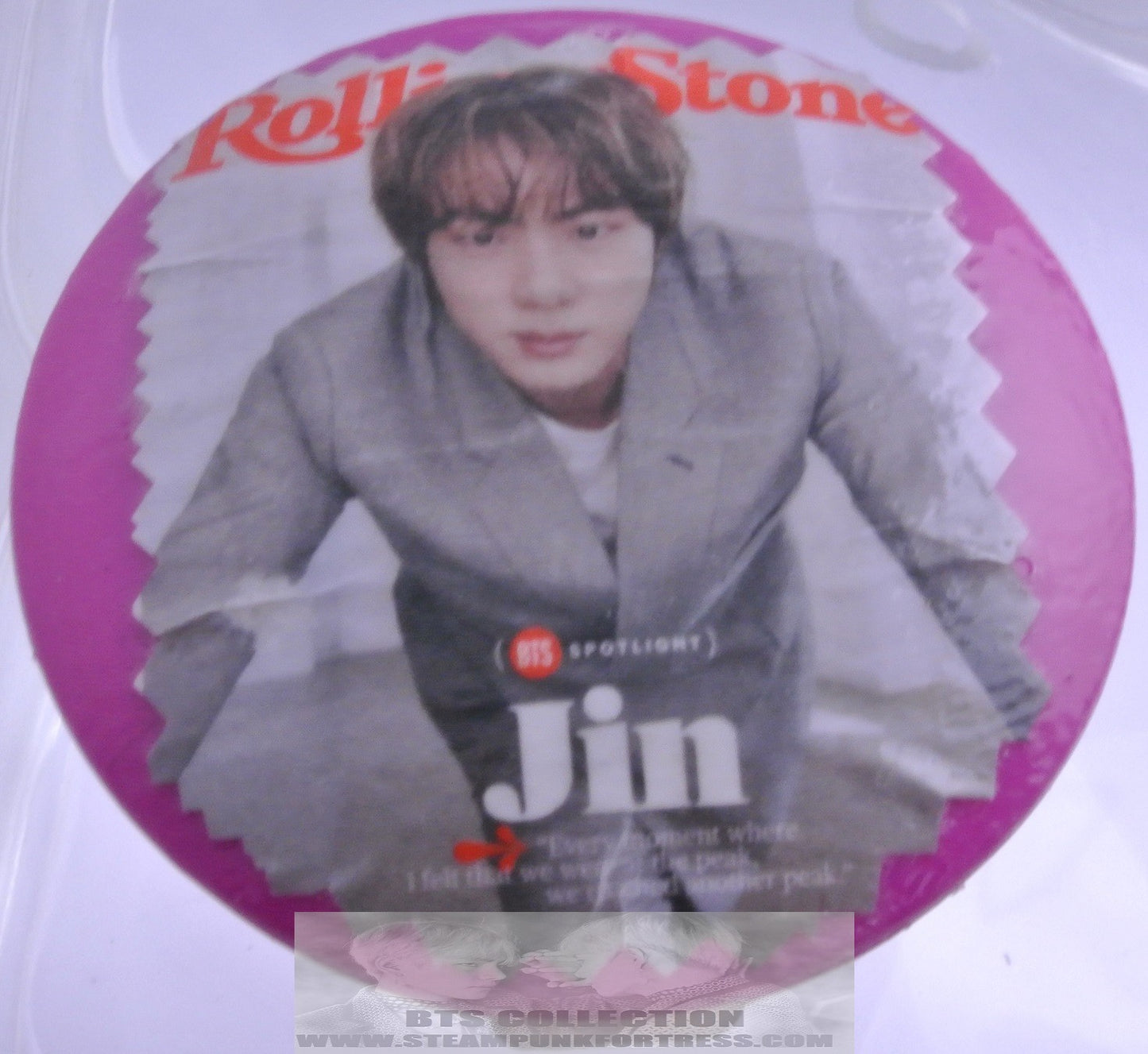 BTS KIM SEOKJIN JIN PINK 2 SIDED COMPACT MIRROR LIGHT UP ROLLING STONE COVER