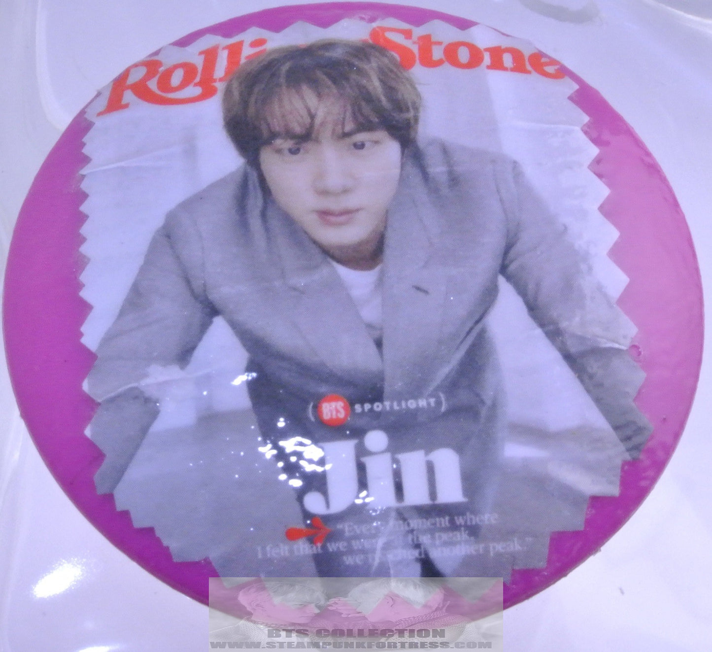 BTS KIM SEOKJIN JIN PINK 2 SIDED COMPACT MIRROR LIGHT UP ROLLING STONE COVER
