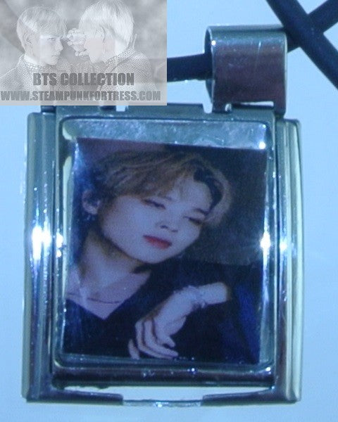 BTS NECKLACE MEGA CHARM LINK PARK JIMIN MIKROKOSMOS BLUE SATIN BLACK CORD ADJUSTABLE