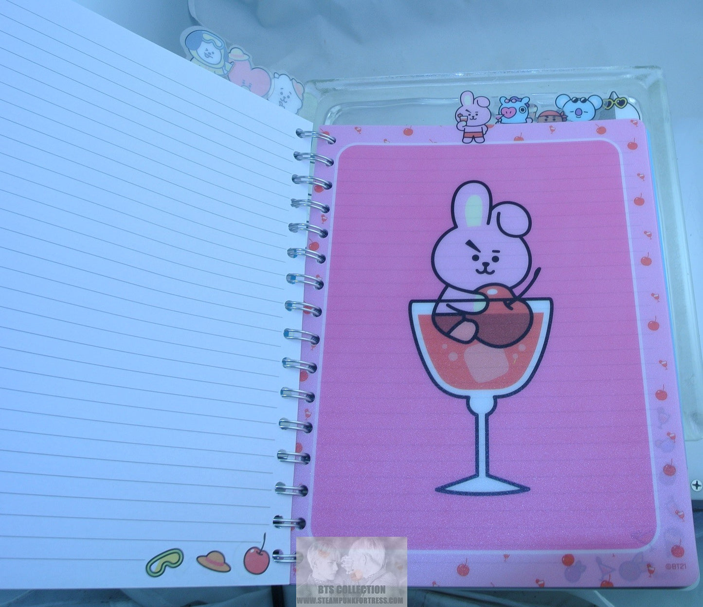 BTS NOTEBOOK JOURNAL BT21 SUMMER GLASS WATER BLUE 144 LINED PAGES TOTAL SEPERATORS COOKY TATA CHIMMY KOYA MANG SHOOKY RJ