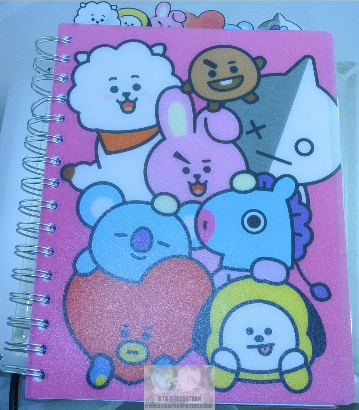 BTS NOTEBOOK JOURNAL BT21 PINK 144 LINED PAGES TOTAL SEPERATORS COOKY TATA CHIMMY KOYA MANG SHOOKY RJ