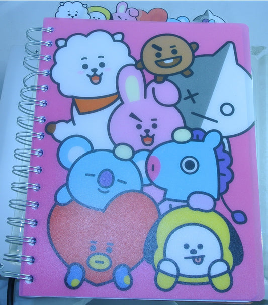 BTS NOTEBOOK JOURNAL BT21 PINK 144 LINED PAGES TOTAL SEPERATORS COOKY TATA CHIMMY KOYA MANG SHOOKY RJ