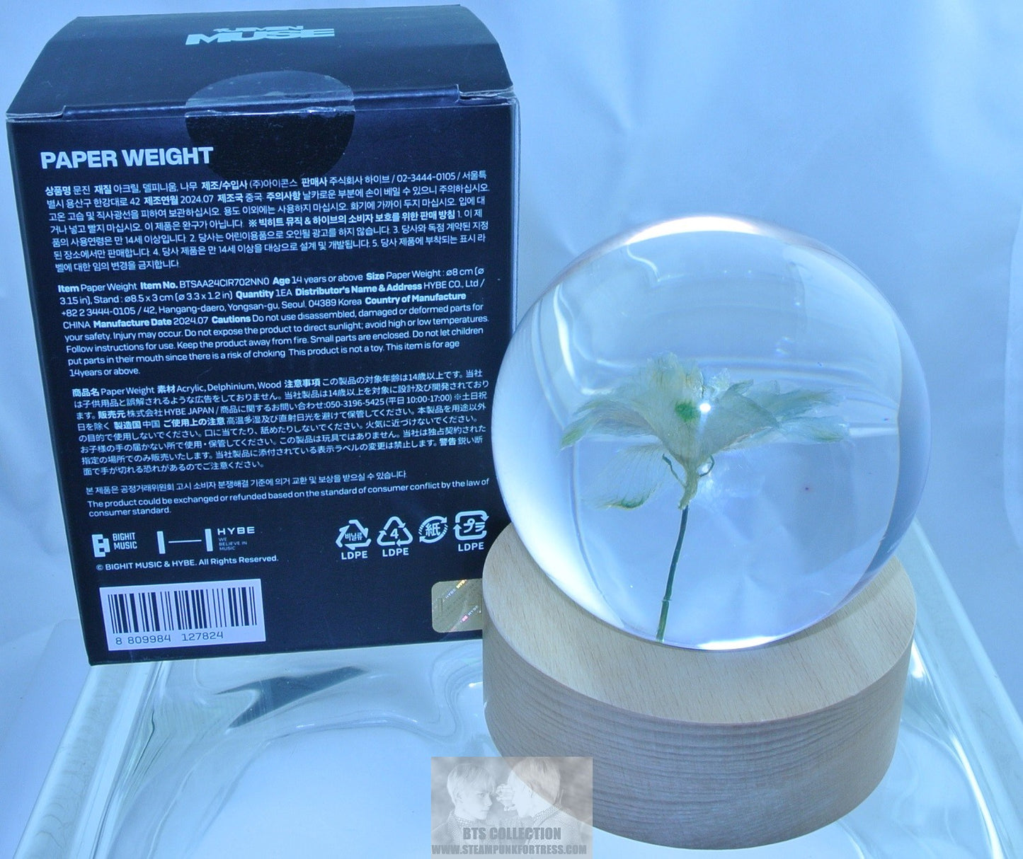 BTS PAPERWEIGHT MUSE PARK JIMIN REAL FLOWER IN ACRYLIC WOOD REST NEW OFFICIAL WEVERSE